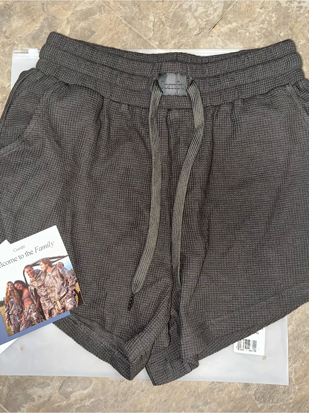 Comfrt Lounge Waffle Knit Drawstring Shorts - Charcoal
